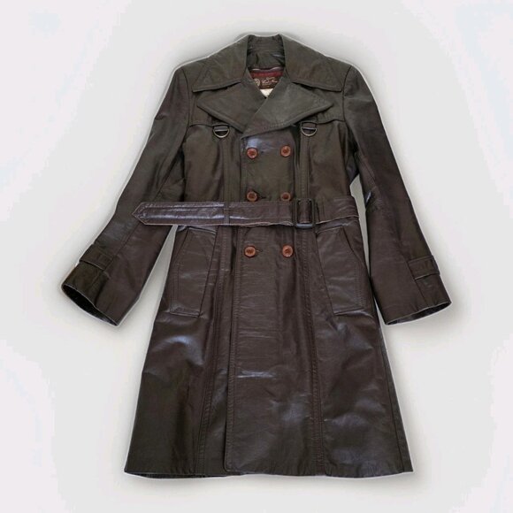 Vtg Cosa Nova Leather Trench Coat Men 36 Brown Belt Canada Quilted Remove Lining - Picture 9 of 16